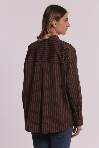 BLUSA CON SCOLLO A V BICOLOR