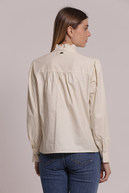 CAMICIA CON COLLO ALTO E ROUCHES IN VELLUTO