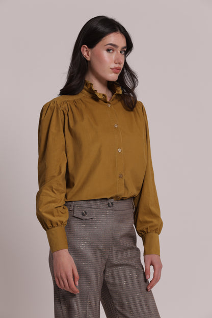 CAMICIA CON COLLO ALTO E ROUCHES IN VELLUTO