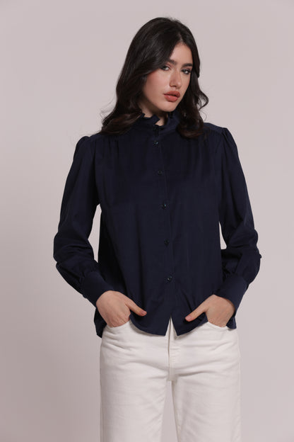 CAMICIA CON COLLO ALTO E ROUCHES IN VELLUTO