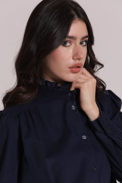 CAMICIA CON COLLO ALTO E ROUCHES IN VELLUTO