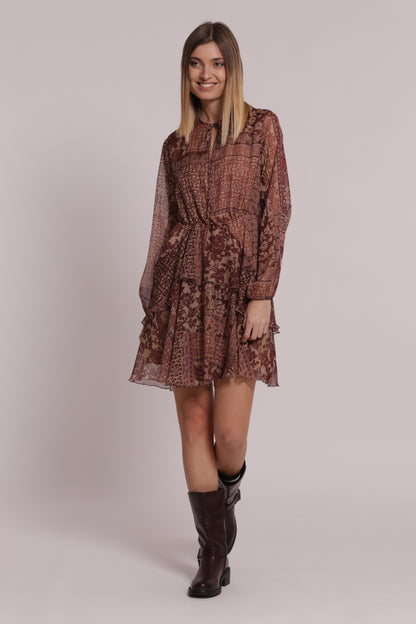 ABITO CORTO SCOLLO A V STAMPA PATCHWORK FLOREALE
