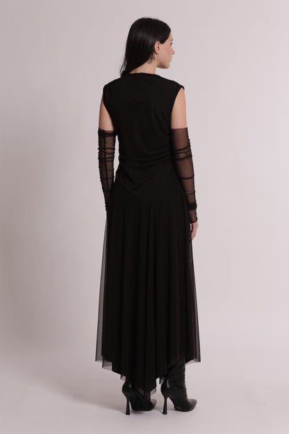 ABITO MIDI CON MANICOTTI E GONNA IN TULLE