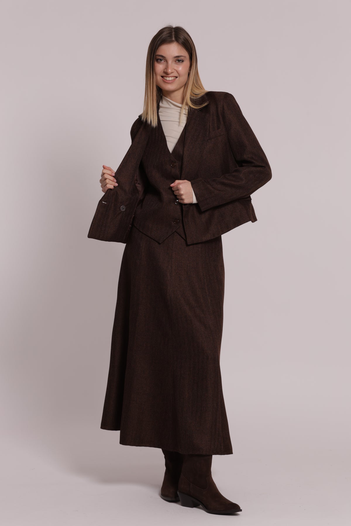 GIACCA CROPPED IN TWEED A SPIGA DI PESCE