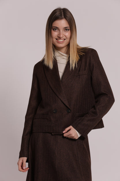 GIACCA CROPPED IN TWEED A SPIGA DI PESCE