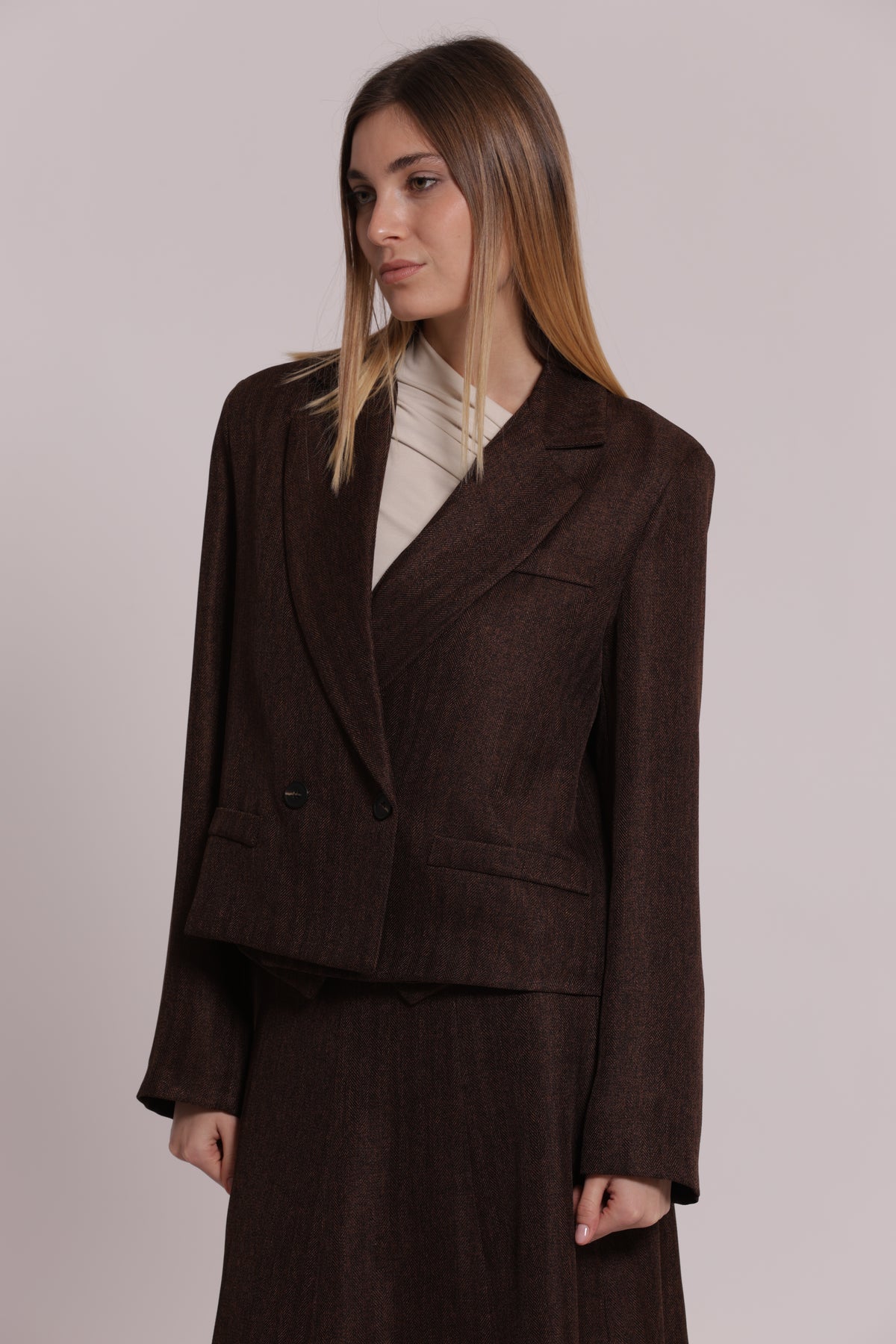 GIACCA CROPPED IN TWEED A SPIGA DI PESCE