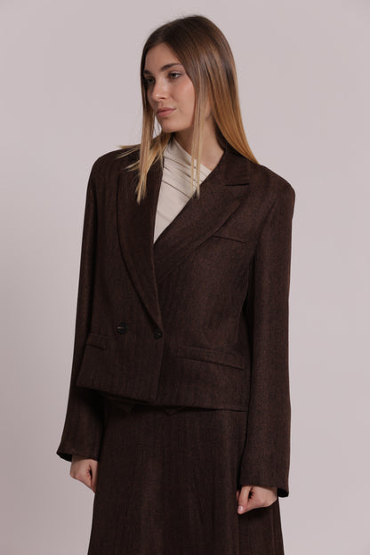 GIACCA CROPPED IN TWEED A SPIGA DI PESCE