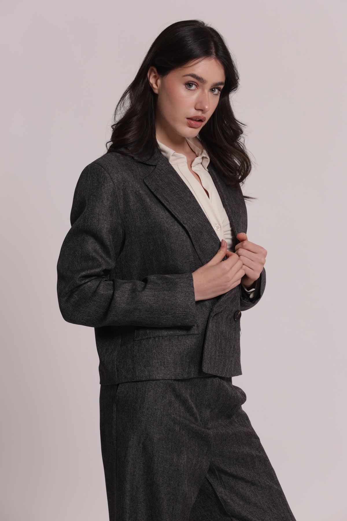 GIACCA CROPPED IN TWEED A SPIGA DI PESCE