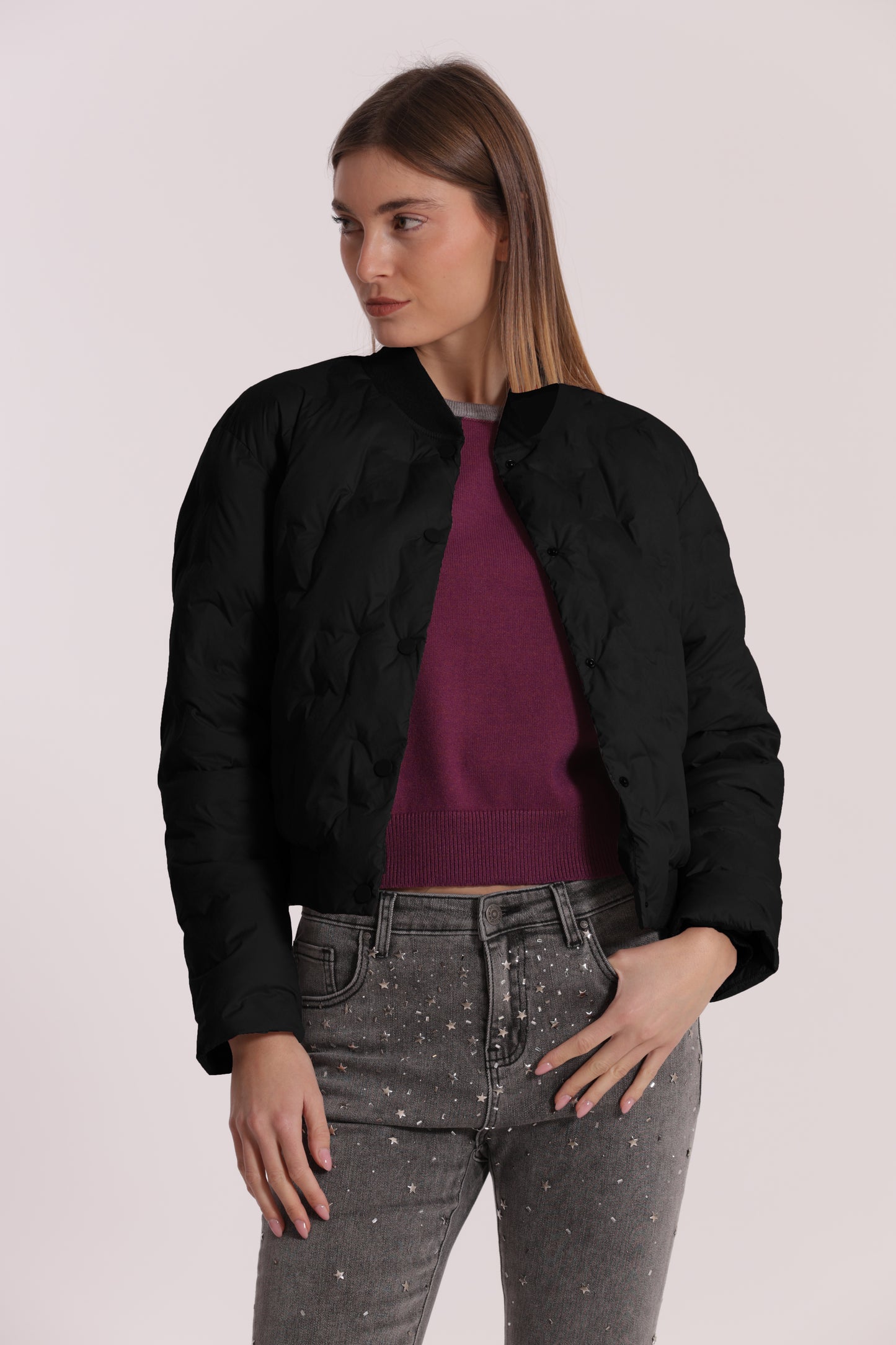 PIUMINO CORTO CON TRAMA GEOMETRICA