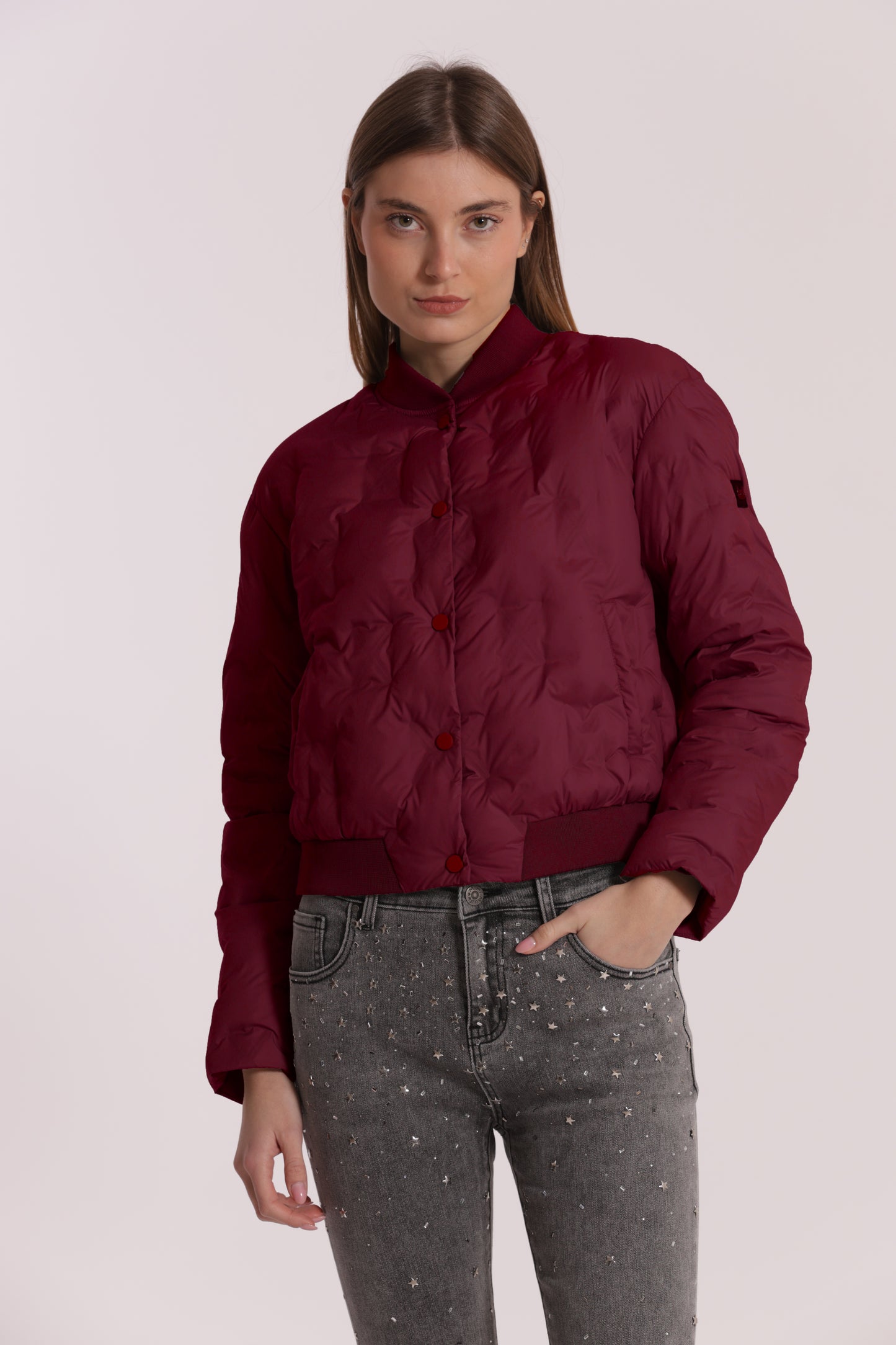 PIUMINO CORTO CON TRAMA GEOMETRICA