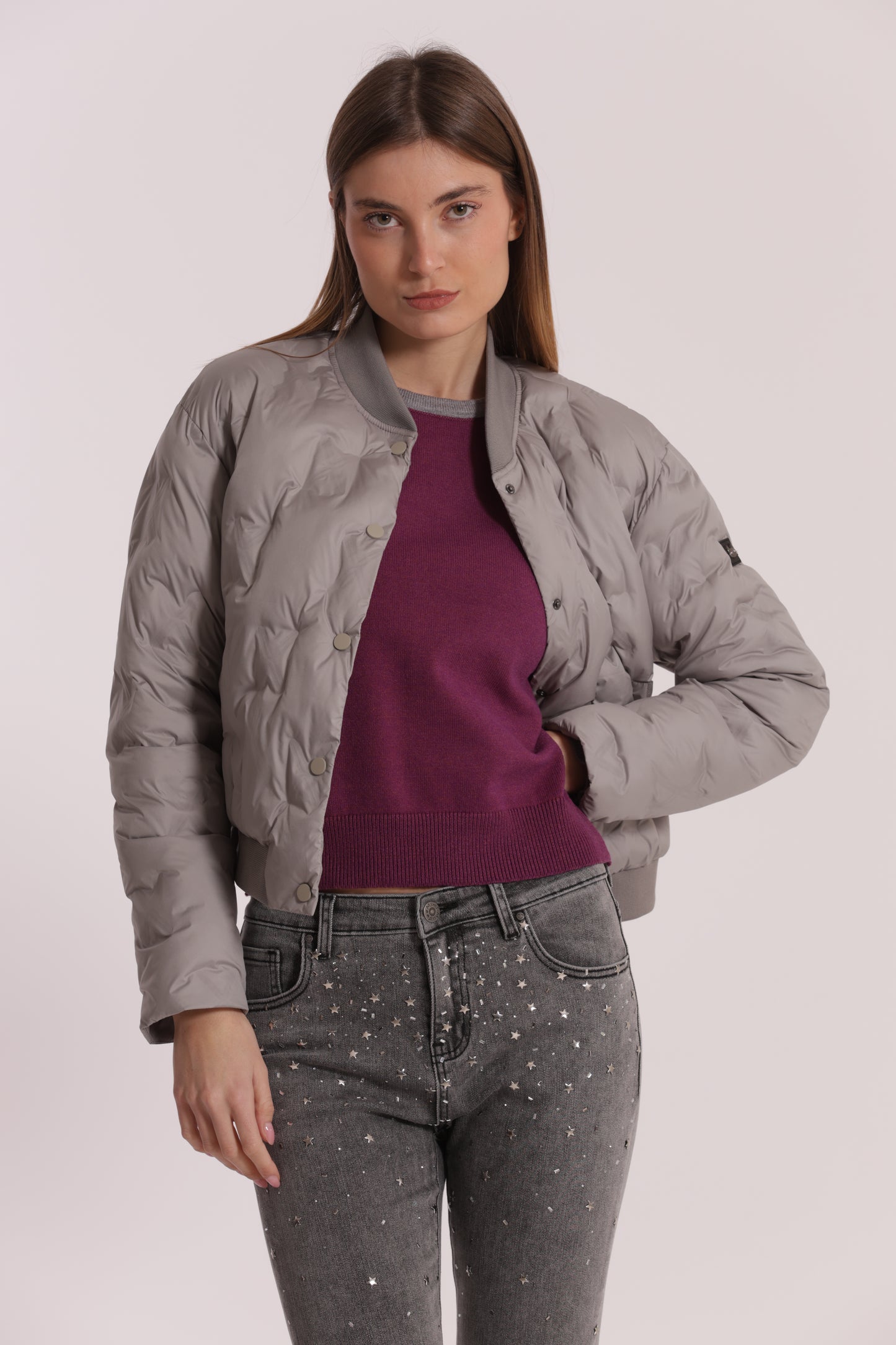 PIUMINO CORTO CON TRAMA GEOMETRICA