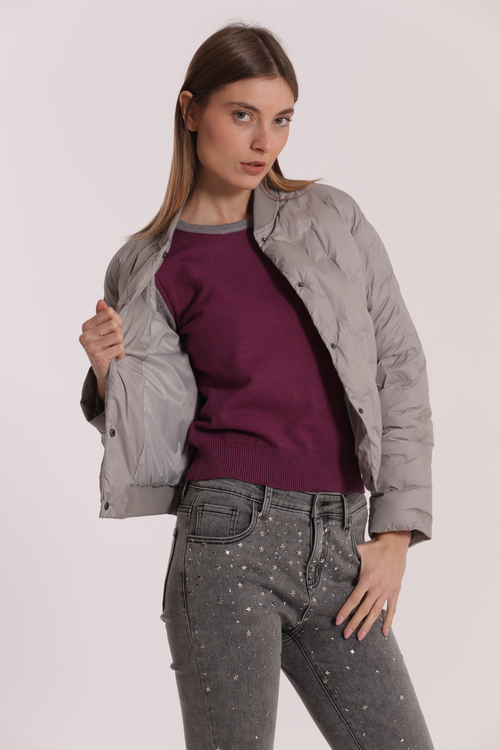 PIUMINO CORTO CON TRAMA GEOMETRICA