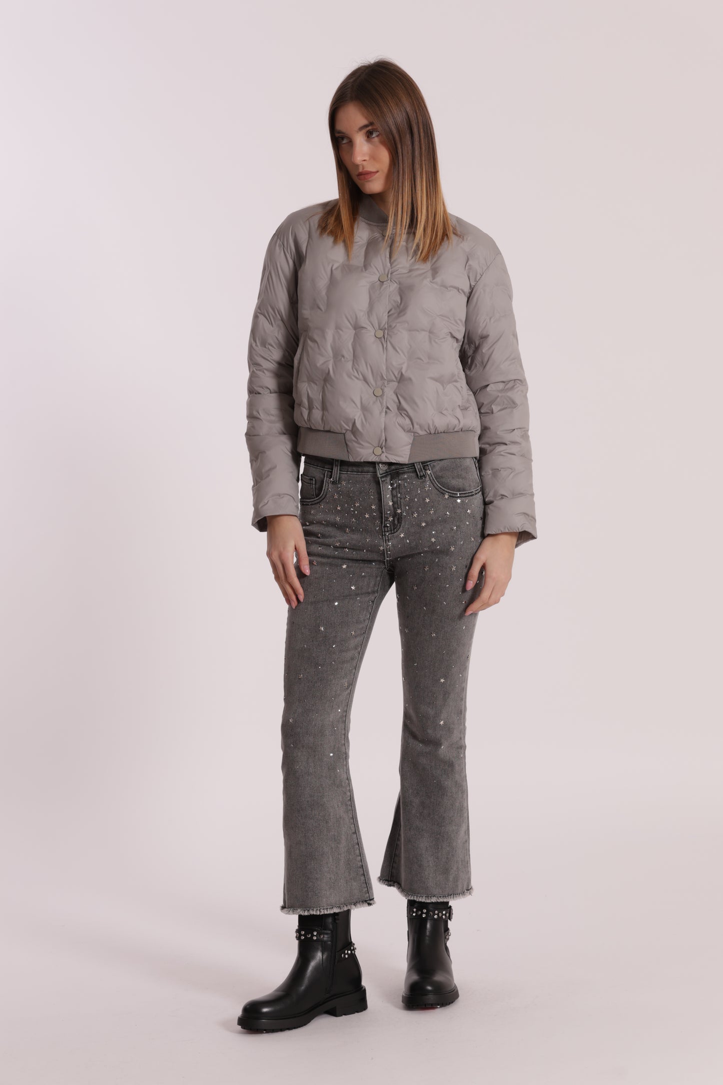 PIUMINO CORTO CON TRAMA GEOMETRICA