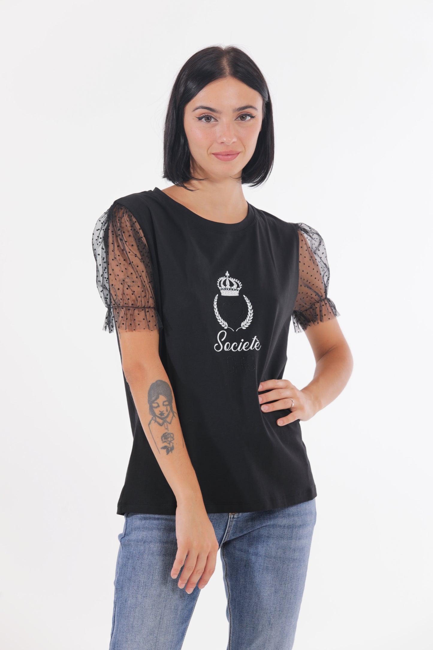 T-SHIRT "SOCIETY CHIC" CON MANICHE A PALLONCINO