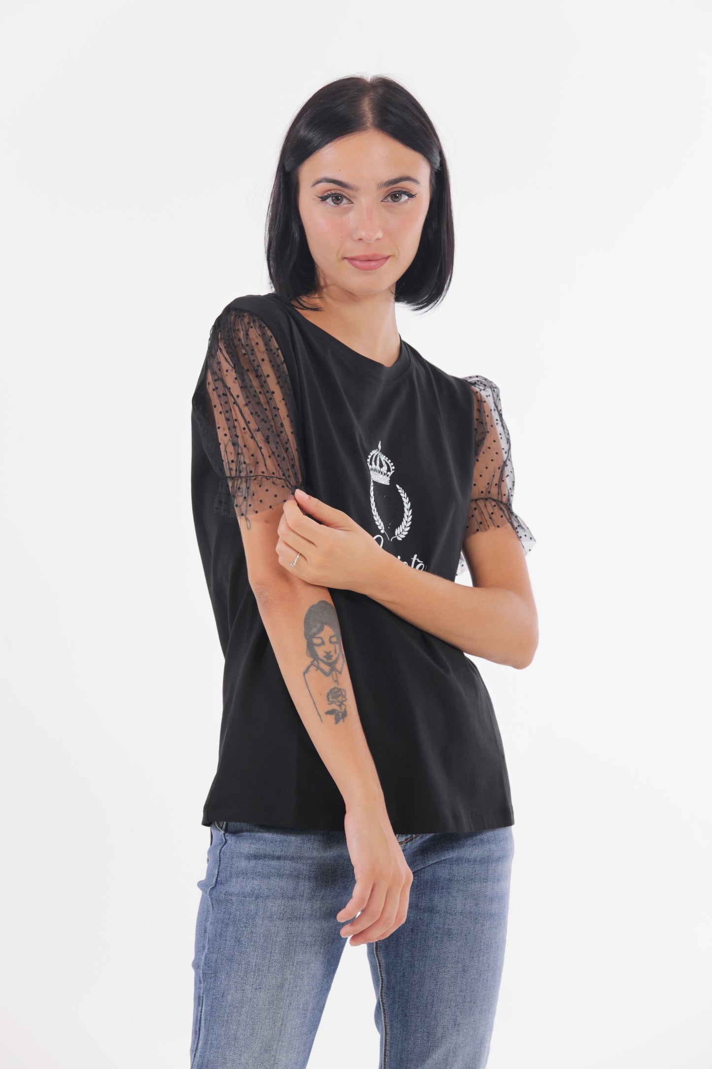 T-SHIRT "SOCIETY CHIC" CON MANICHE A PALLONCINO