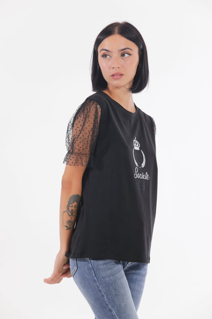 T-SHIRT "SOCIETY CHIC" CON MANICHE A PALLONCINO