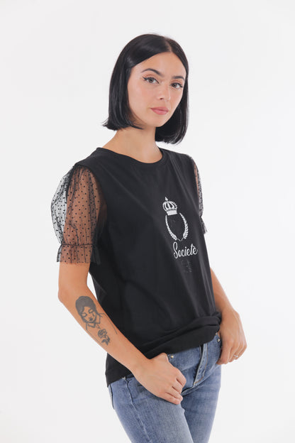 T-SHIRT "SOCIETY CHIC" CON MANICHE A PALLONCINO