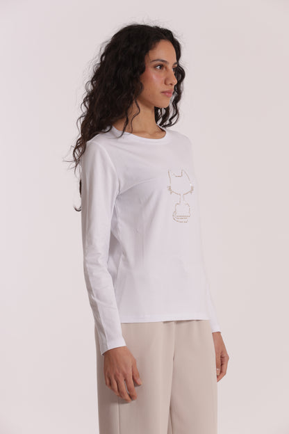 T-SHIRT CON GATTO CATENA