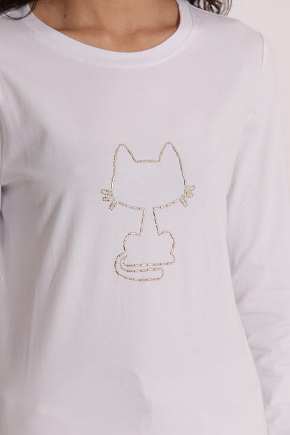 T-SHIRT CON GATTO CATENA