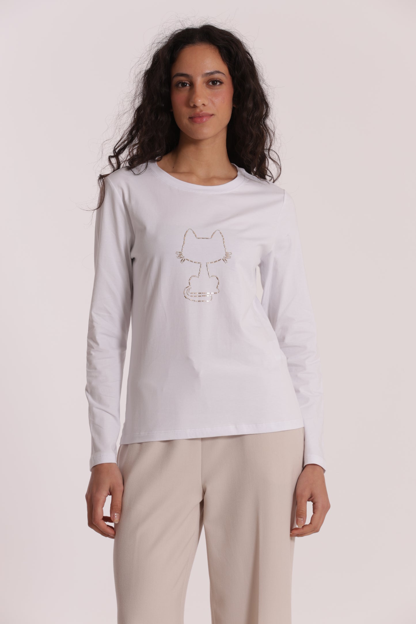T-SHIRT CON GATTO CATENA