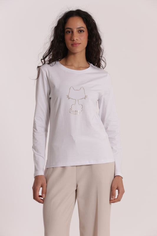 T-SHIRT CON GATTO CATENA