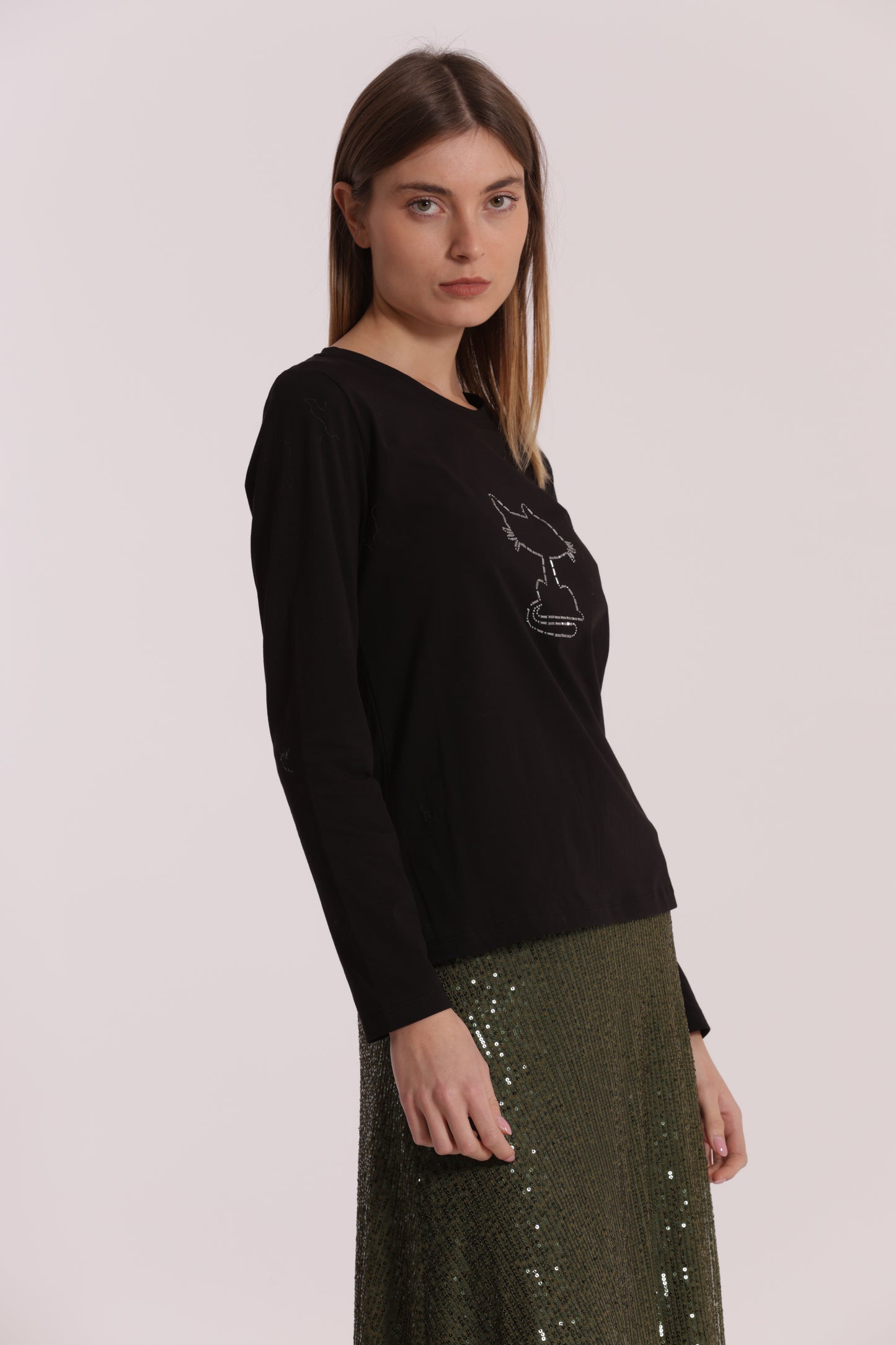 T-SHIRT CON GATTO CATENA