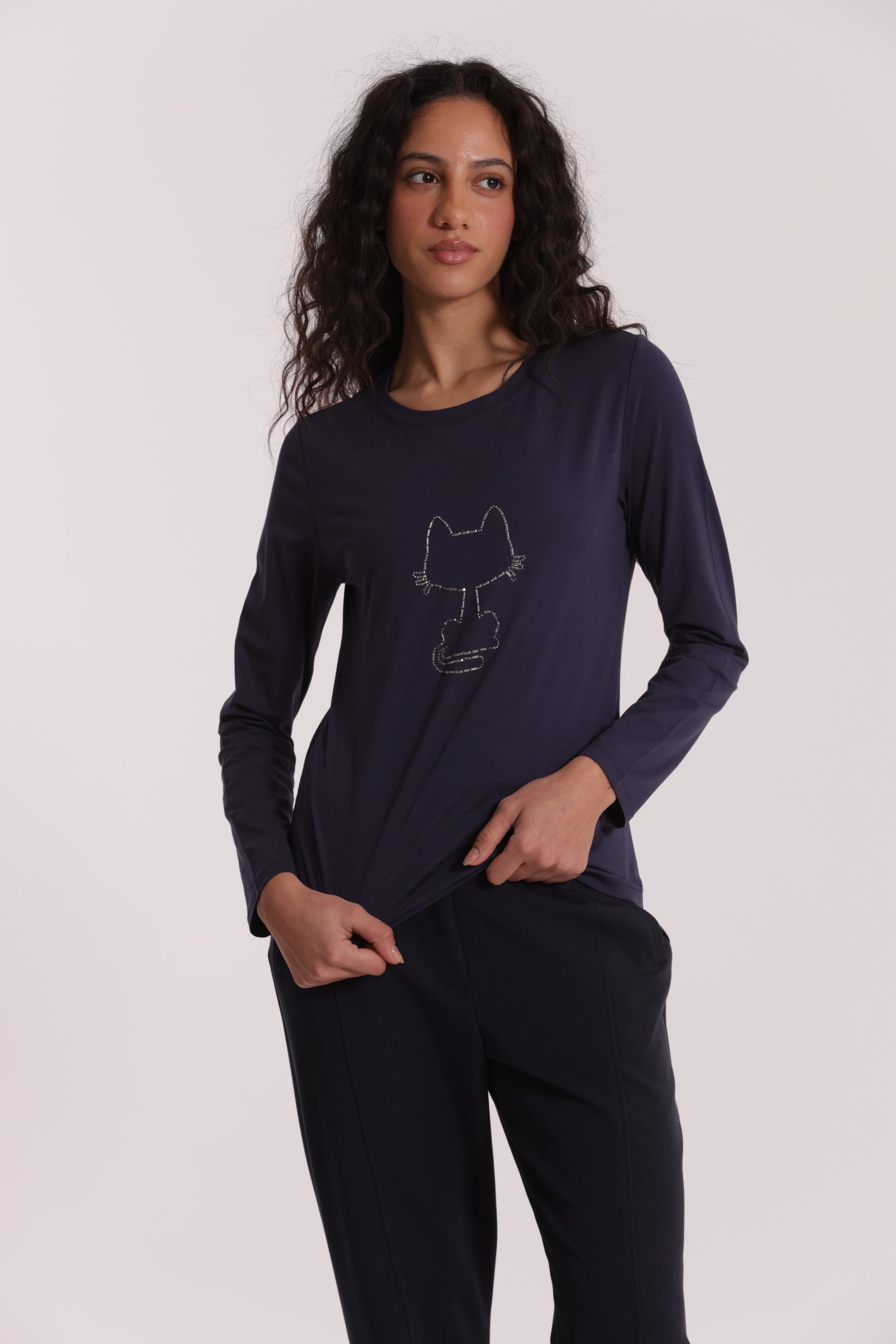 T-SHIRT CON GATTO CATENA