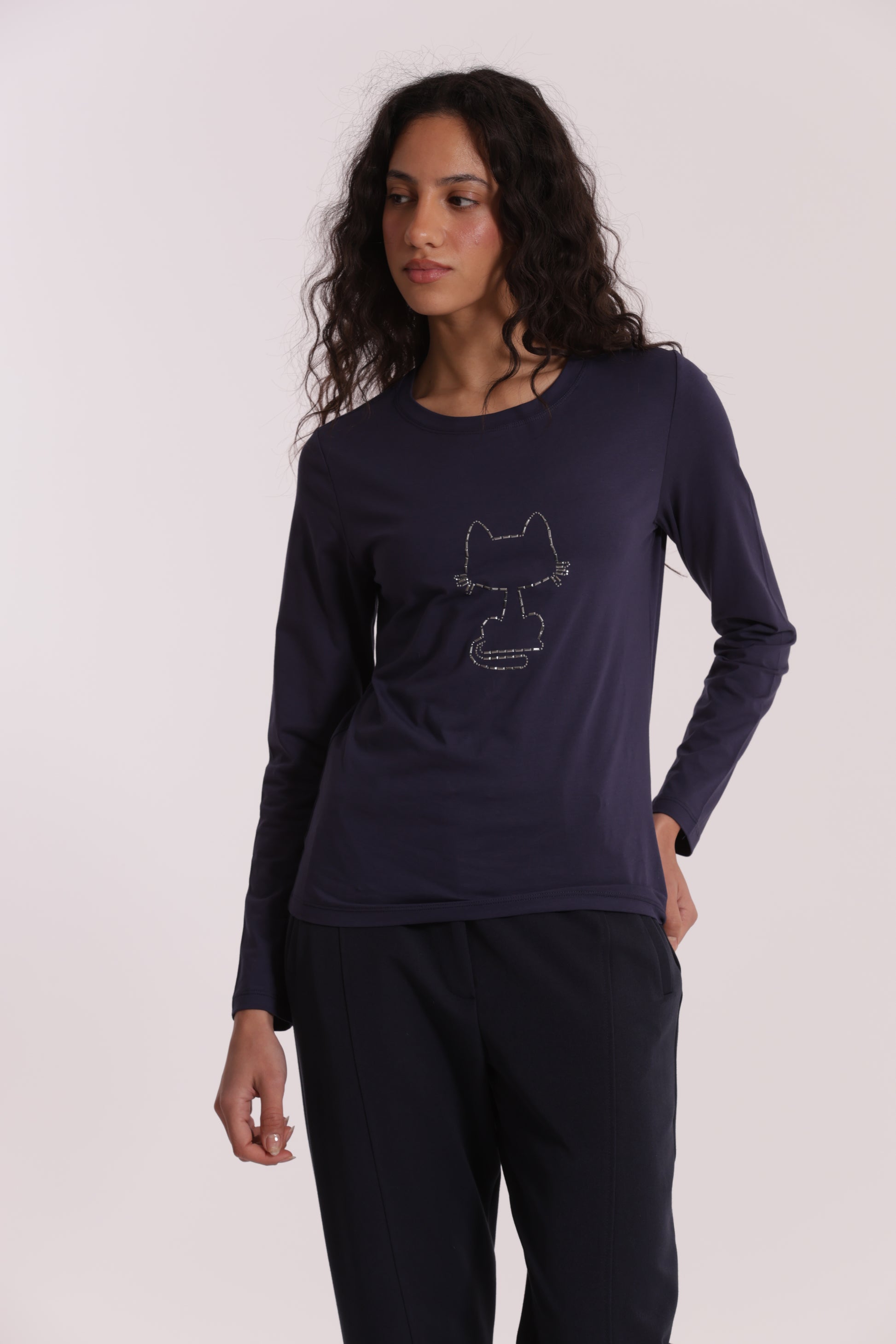 T-SHIRT CON GATTO CATENA
