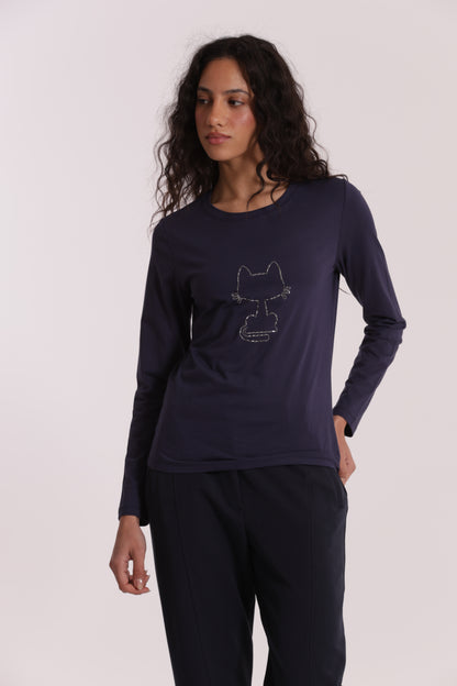 T-SHIRT CON GATTO CATENA