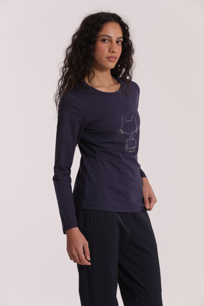 T-SHIRT CON GATTO CATENA