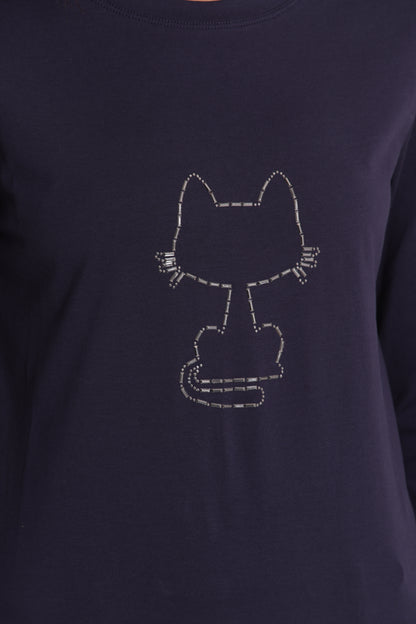 T-SHIRT CON GATTO CATENA