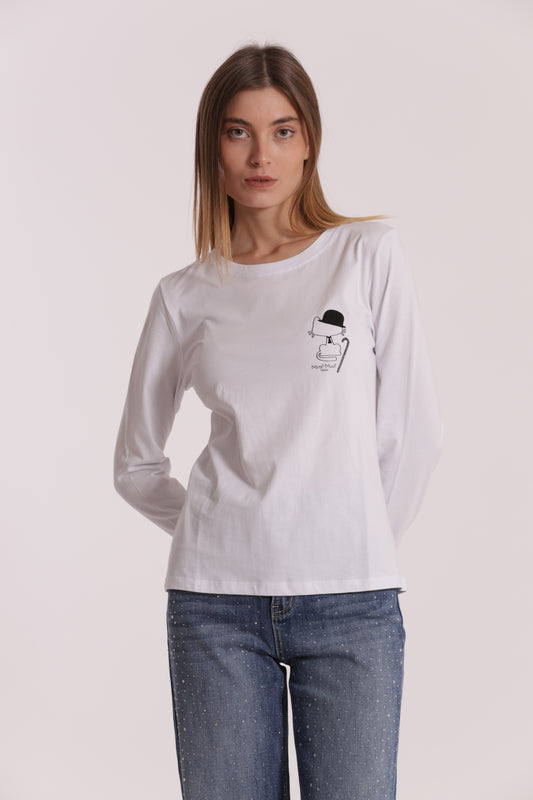 T-SHIRT CON GATTO CHARLIE CHAPLIN