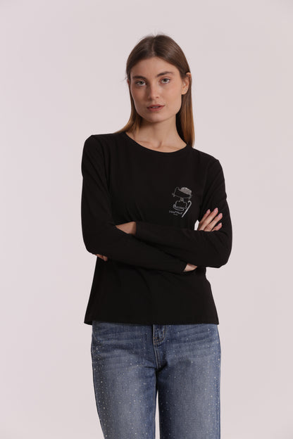 T-SHIRT CON GATTO CHARLIE CHAPLIN