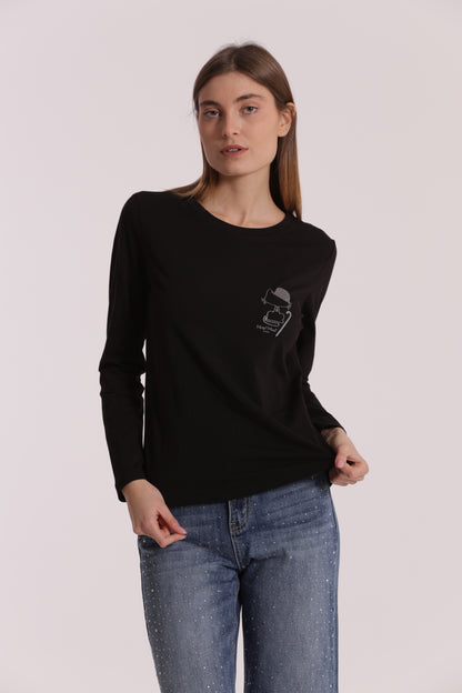 T-SHIRT CON GATTO CHARLIE CHAPLIN
