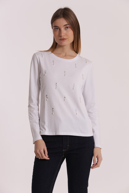 T-SHIRT CON PIOGGIA DI PERLE