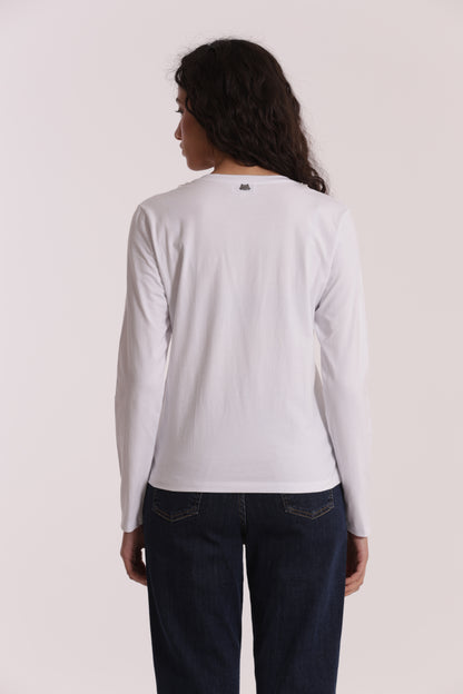 T-SHIRT SCOLLO A V CON COLLO DI PERLE