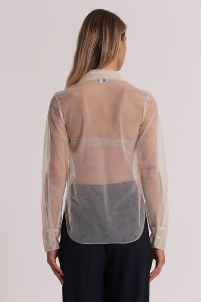 CAMICIA TRASPARENTE IN TULLE CON PERLINE