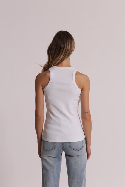 TOP CANOTTA A COSTE CON DETTAGLI IN STRASS