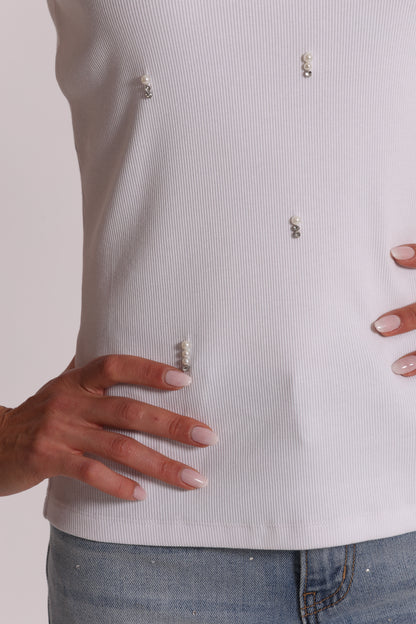 TOP CANOTTA A COSTE CON DETTAGLI IN STRASS