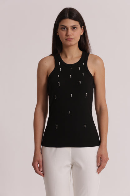 TOP CANOTTA A COSTE CON DETTAGLI IN STRASS