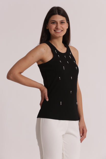 TOP CANOTTA A COSTE CON DETTAGLI IN STRASS