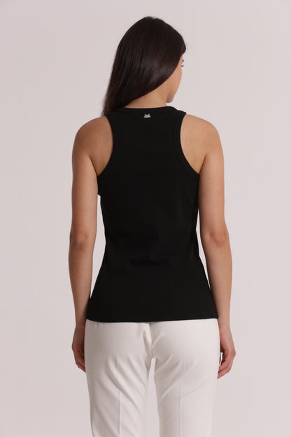 TOP CANOTTA A COSTE CON DETTAGLI IN STRASS