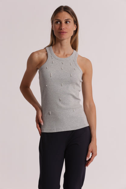 TOP CANOTTA A COSTE CON DETTAGLI IN STRASS