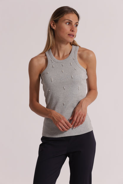 TOP CANOTTA A COSTE CON DETTAGLI IN STRASS