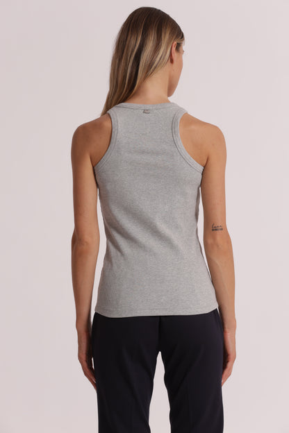 TOP CANOTTA A COSTE CON DETTAGLI IN STRASS