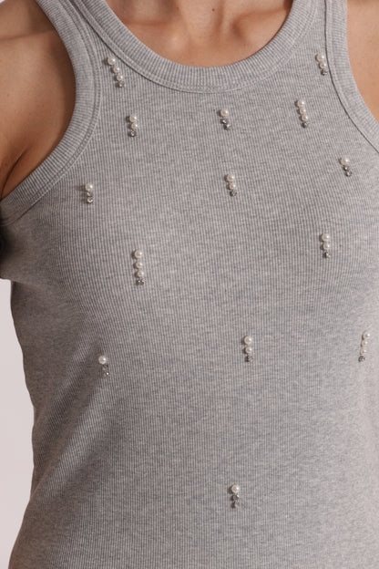 TOP CANOTTA A COSTE CON DETTAGLI IN STRASS