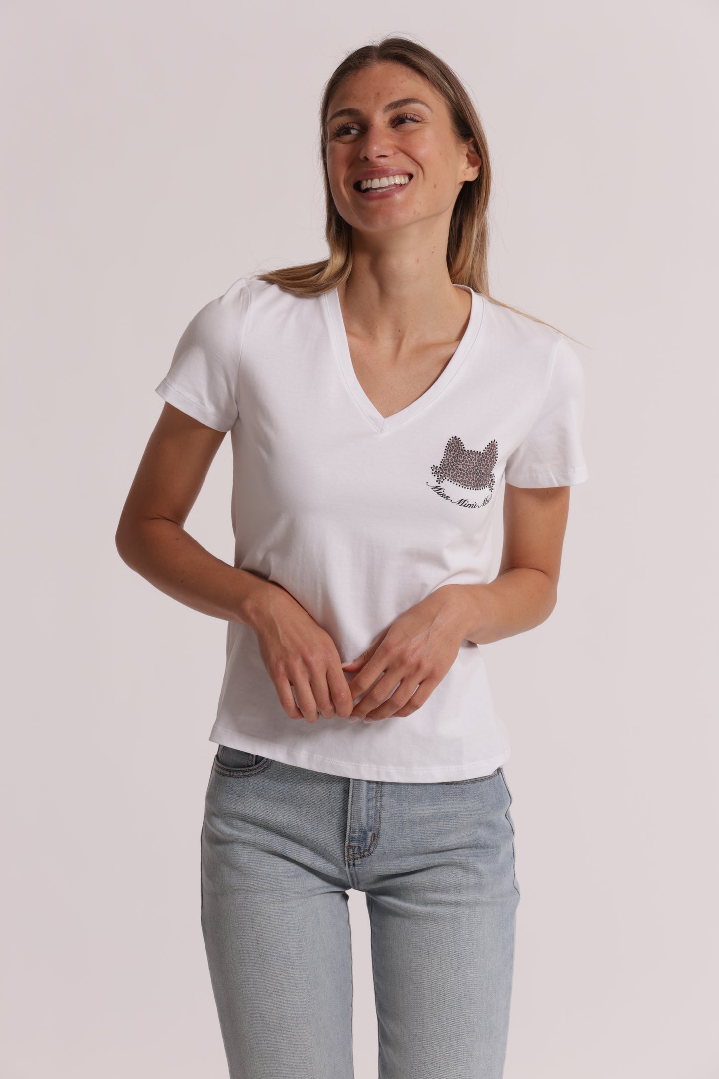 T-SHIRT "MISS MIMI MUA" CON GATTO ZEBRATO