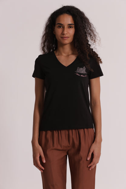 T-SHIRT "MISS MIMI MUA" CON GATTO ZEBRATO