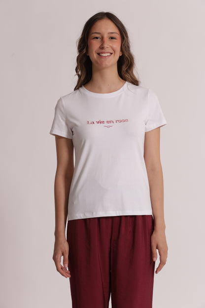 T-SHIRT "LA VIE EN ROSE" RICAMATO
