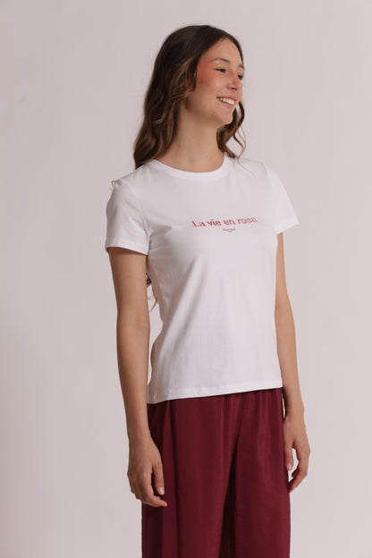 T-SHIRT "LA VIE EN ROSE" RICAMATO